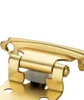 Close-up of Heavy Duty Gold Overlay Cabinet Hinges 1/2 Inch Face Frame Model with Quiet Cushion Bumpers.