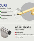 Comparison between solid brushed gold cabinet handle and hollow pipe handle from other brands