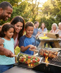 Family grilling with Nesting Stainless Steel Grill Basket Set 2 Pieces For Veggies Shrimp Fish And Meat