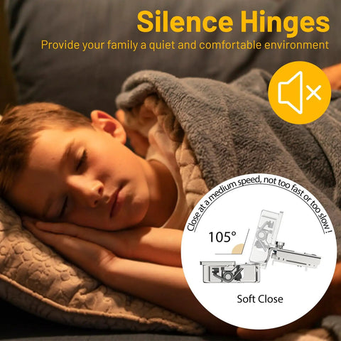 Heavy Duty 20 Pack Soft Close Cabinet Hinges One Half Inch Full Overlay shown with 105-degree angle, suitable for kitchens and baths.