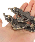 Hand holding Vintage Cabinet Handles 4.33 Inch Antique Brass Drawer Pulls Decorative Dresser Hardware