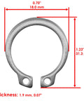 Metal snap ring measuring 0.70" and 1.23", part of Ready To Roll Heavy Duty Front Yoke Shaft And Wheel Bearing Kit.