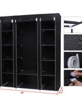 69 Inch Portable Clothes Closet With Industrial Strength Steel Frame And Thick Nonwoven Fabric Cover, black, multi-shelf design showing interior.