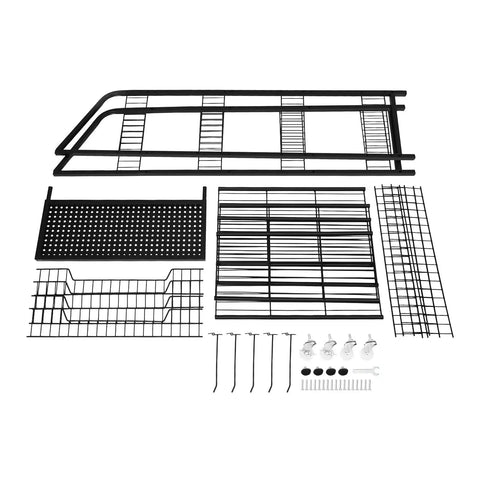 Heavy Duty 4 Tier Wire Shelving Storage Rack With Tough As Nails Metal Shelves and Raised Edge Baffles parts layout including shelves and supports.