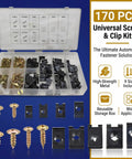 Zero Hassle 170 Piece Auto Trim Clip And Screw Assortment Kit Hella fits various auto trim fasteners in clear storage box.