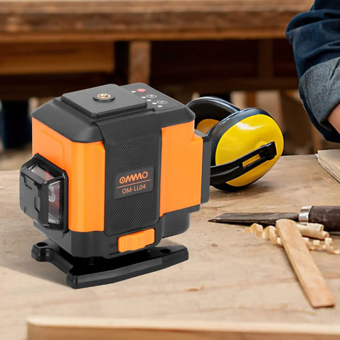 Green Laser Level Self Leveling Tool With 12 Line Lasers And 360 Degree Horizontal And Vertical Beams in orange on workbench