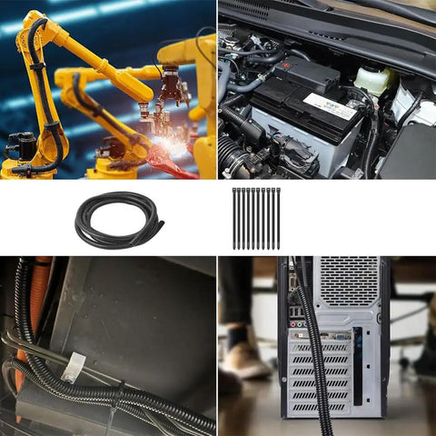 Split Wire Loom Tubing Cable Management Conduit Flexible Cord Protector Sleeve Black One Quarter Inch Inner Diameter Thirty Two