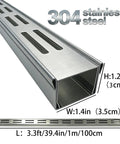 Heavy Duty 304 Stainless Steel Trench Drain Kit with Grid Grate dimensions 3.3ft L, 1.4in W, 1.2in H for outdoor use.