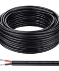 Low Voltage Landscape Lighting Wire 16 AWG 2 Conductor Oxygen-Free Copper, 100 Ft PVC Jacket, UL Listed, coiled black cable