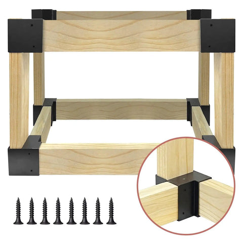 Heavy Duty 3 Way Corner Bracket Kit For Custom Workbench And Shelving, Black Steel, Fits 1.5 By 3.5 Inch 2x4 Lumber, 8 Pieces With 64 Screws