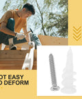 Drywall Anchors And Screws Kit 50 Sets Easy Install Stainless Steel And Plastic Construction For Hanging Mirrors And Shelves In Home Reno And DIY Projects image of young man installing wooden beam with tools visible.