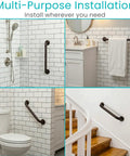 Solid as a Rock Shower Grab Bar Heavy Duty Bathroom Handrail With Zero Slip Grip and Super Strong 440 Lbs Weight Capacity For Senior Mobility Safety Stainless Steel Assist Handle Prevents Falls And Keeps You Stable In The Tub Or Shower Everyday in multi-purpose installation in bathroom settings.