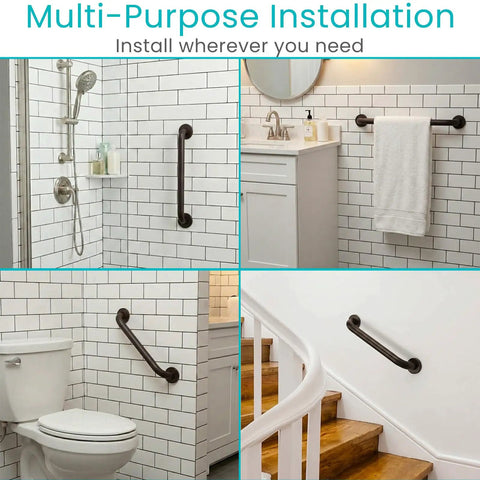 Solid as a Rock Shower Grab Bar Heavy Duty Bathroom Handrail With Zero Slip Grip and Super Strong 440 Lbs Weight Capacity For Senior Mobility Safety Stainless Steel Assist Handle Prevents Falls And Keeps You Stable In The Tub Or Shower Everyday in multi-purpose installation in bathroom settings.