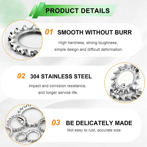 Garage Built 550 Piece External Tooth Lock Washer Assortment Kit Metric M2.5 To M12 Sizes with smooth, corrosion-resistant design.