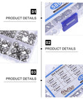 580 Piece Stainless Steel Bearing Balls Assortment Kit Featuring Dead Nuts Accurate Sizing, organized in transparent storage box.