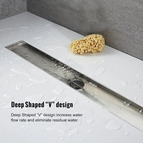 24 Inch Linear Shower Drain With Tile Insert 2 In 1 Panel Brushed 304 Stainless Steel Floor Drain installed in wet shower floor