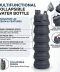 Two Pack Collapsible Silicone Water Bottles 500ml Each, On The Go Hydration Buddies For Travel, BPA Free, with open spout and carabiner.