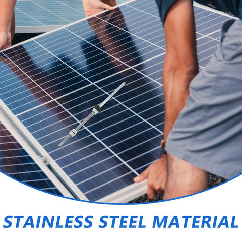 Stainless Steel Solar Panel Hanger Bolt Rock Solid Anchor Hardware to Mount Your Solar Rig Heavy Duty Fastener for Roof Installation visible on solar panels.
