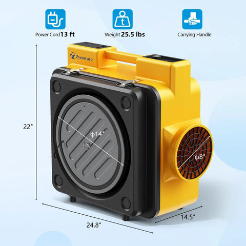 Heavy Duty 600 CFM Negative Air Machine With 4 Stage Filtration side view, compact design with carrying handle