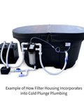 Grab This Cold Plunge Water Filter System With A Rugged Ten Inch Housing And Dual Fifty Micron Sediment Scaler For Crisp Ice Baths And Rust Free Whole Home Hydration Vibes, installed in a cold plunge setup.
