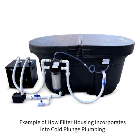 Grab This Cold Plunge Water Filter System With A Rugged Ten Inch Housing And Dual Fifty Micron Sediment Scaler For Crisp Ice Baths And Rust Free Whole Home Hydration Vibes, installed in a cold plunge setup.