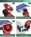 Installation steps for 45 Degree Tile Chamfering Tool For Type 100 Angle Grinder on ceramic tile, showing mounting and cutting.