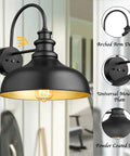 Dusk To Dawn Sensor Farmhouse Barn Light, No Fuss Auto On Off Outdoor Wall Lantern, Black and Gold Finish, Arched Arm Design