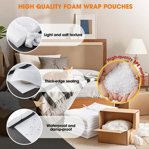 100 Piece 12 X 12 Inch EPE Foam Pouches For Killer Cushioning And No Hassle Packing Plus Hella Thick Shock Absorption For Smoove Shipping Vibes And Scratch Free Storage Mailing Supplies For Devices And Electronics Wrapping displayed in a home setting with soft textures and sealing details.