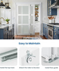 Top Shelf White Sliding Closet Door Kit For 128 By 80 Inch Openings featuring easy installation steps and smooth gliding panels.