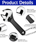 Three Piece Mini Adjustable Wrench Set With Knurl Wide Jaw, close-up of 2.5-inch carbon steel wrench with chain and anti-corrosion text