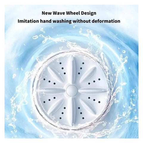 New Wave Wheel Design of No Strings Attached Cordless Portable Washing Machine, mimicking hand washing without deformation.