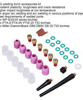 40 Piece Welding Torch Accessories Kit Featuring Collets Alumina Nozzles Gas Lens And Ceramic Cups For Wp 9 20 25 Series parts displayed.