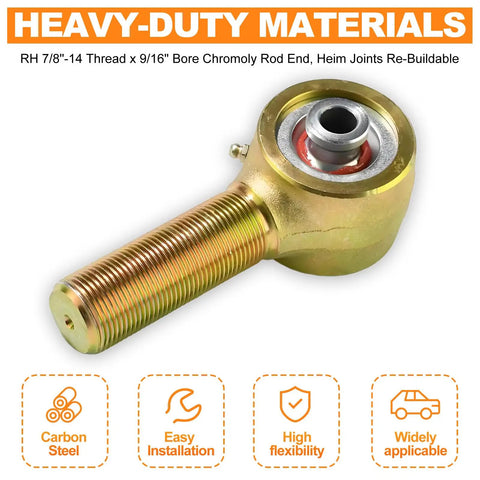 7/8-14 Right Hand 4130 Chromoly Rod Ends with 9/16 Bore for Steering Tie Rods, showcasing heavy-duty joint for custom builds.