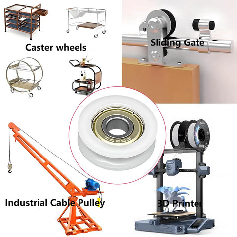 Rock Solid 5 Pack Nylon Pulley Wheels With Quiet Ball Bearings For U Groove Tracks silent pulleys and sliding gate rollers.