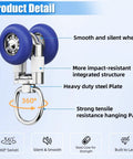 Heavy Duty Silent Glide Curtain Track Rollers With Pulley Wheel Runners Set showing 360° swivel blue wheels and heavy duty steel plate.