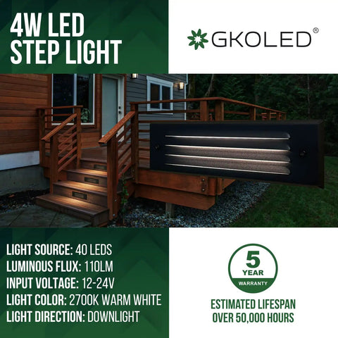 Low Voltage LED Step Lights 4W 12V Surface Mount With Horizontal Louvered Faceplate For Steps Decks Pathways And Fences