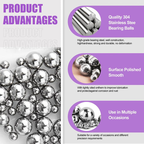 Slick Heavy Duty Chrome Steel Loose Bearing Balls 330 Piece Pack 16 Metric Sizes For Bike Hub Refresh And Caster Swap Pro Tier Precision Assortment, polished steel ball assortment.