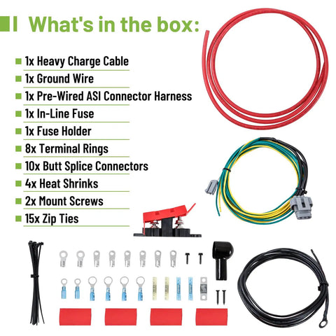 Inside the box contents for Straight Shot Plug And Play Alternator Stator Swap Wiring Cable Conversion Harness Kit for Ford models.