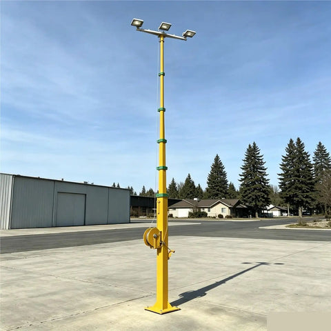 Smooth Cranking Manual Winch Mast For Outdoor Security And CCTV Cameras 3 To 9 Meter Adjustable Aluminum Telescopic Pole with high visibility yellow finish.