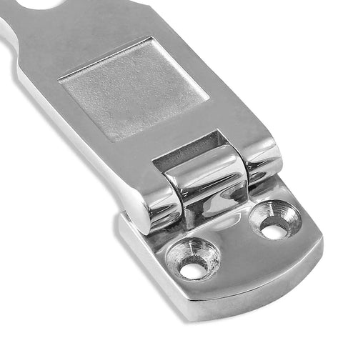 Close-up of Beefy Marine Grade 316 Stainless Steel Door Hasps Rust Proof Boat Yacht Hardware Heavy Duty Saltwater Resistant Cabinet Latch