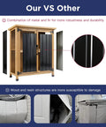 Outdoor Wood And Metal Storage Cabinet With Waterproof Roof For Garden Tools Magnetic Door Four T Hinges Four Adjustable Feet