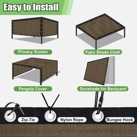 Installation guide for Mocha 6 Ft By 12 Ft Sun Shade Cloth For Pergola And Patio, 90 Percent UV Block, Privacy Screen With Grommets.