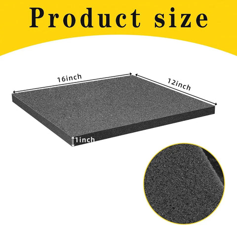 Eight Piece Premium Polyurethane Foam Sheets Featuring Cuttable Design For Custom Case Padding Heavy Duty Storage And Shock Absorbing Protection No Fuss Top Shelf Quality showing 16x12x1 inch foam sheet size.