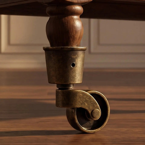 Vintage Furniture Caster Cups Featuring Slick Swivel Replacement Wheels Heavy Duty Dark Brown Metal Frame No Fuss Floor Savers For Sofas And Tables Smooth No Sweat Quick Swap Upgrade, close-up of caster cup and wheel.