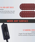 Close-up of sanding pads and control switch for 800W Electric Drywall Sander With Vacuum Attachment And Lights, Dust Collector.