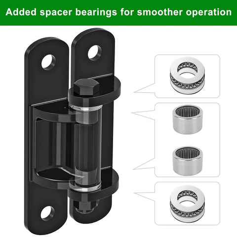 Rock Solid 6.7 Inch Heavy Duty Gate Hinges Built Tough For Daily Grind With Sealed Ball Bearings And Rust Proof Coating, showing spacer bearings.