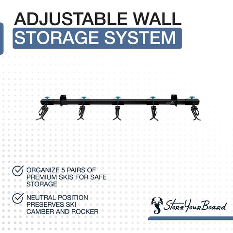 Heavy Duty Wall Mount Ski Rack That Locks Up To Five Pairs Smoothly keeps skis organized with adjustable hooks for safe storage.
