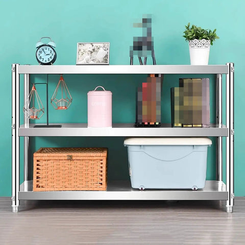 Heavy Duty Two Tier Stainless Steel Storage Rack Rust Resistant Boss Rack For Kitchen Office Garage Restaurant with decorative items.