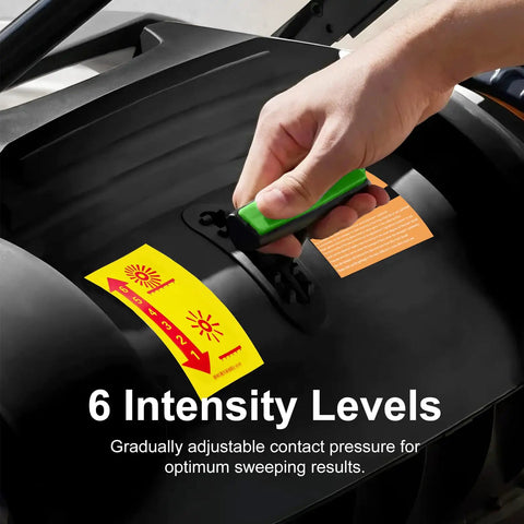 Grab A No Hook Walk-Behind Floor Sweeper With Fourty Two Sweep Width And 15 Gallon Hopper Capacity Perfect For Clearing Warehouses And Driveways Fast Without Needing Any Power Electricity Gasoline Or Batteries Just Push And Go To Keep Your Space Super with adjustable intensity levels