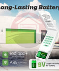 Replacement Keypad For MegaCode Linear Garage Door Opener, showing keypad with 9V battery information and open garage background.
